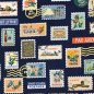 Preview: Baumwolle - Bon Voyage - Postage Stamps - navy - metallic - by Rifle Paper Co.