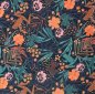 Preview: Baumwollwebware - Flowers and Frogs - navy