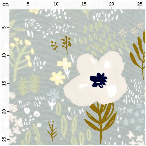 RESTSTÜCK 50cm !!! - Baumwolle - Blumen - grau metallic - Crafted Nature - Rico Design