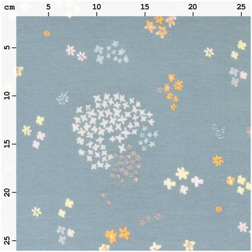 RESTSTÜCK 60cm!!! - Jersey - Blumen - grau metallic - Crafted Nature - Rico Design