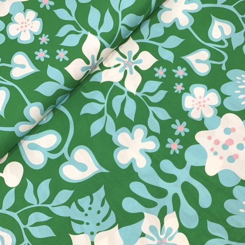 Bio Baumwoll Satin - Fiori - Col. 02 green - Al Lago - Hamburger Liebe - Albstoffe