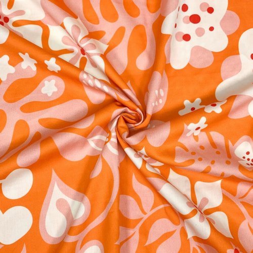 Bio Baumwoll Satin - Fiori - Col. 01 orange - Al Lago - Hamburger Liebe - Albstoffe