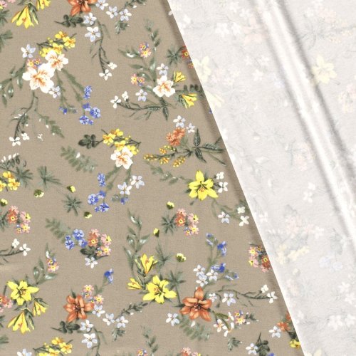 Viskosejersey - Kirsa Flowers - taupe