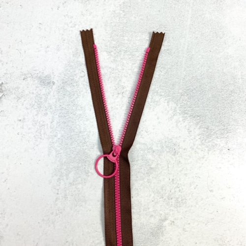 Reißverschluss - nicht teilbar - 20 cm - bicolour - braun/fuchsia