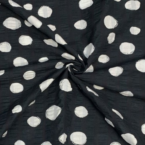 Baumwoll Seersucker - Dots - black