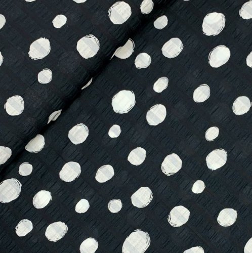 Baumwoll Seersucker - Dots - black