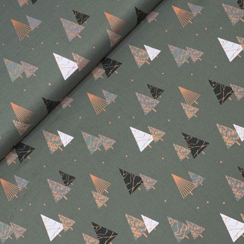 Baumwolle Popeline - Christmas Forest - khaki