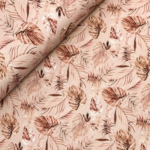 Bio Sommer French Terry - Jungle Leaves - beige terra