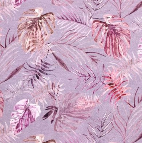 Bio Sommer French Terry - Jungle Leaves - mauve