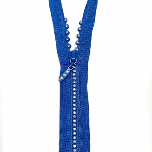 Reißverschluss mit Strass - teilbar - 50cm - blau