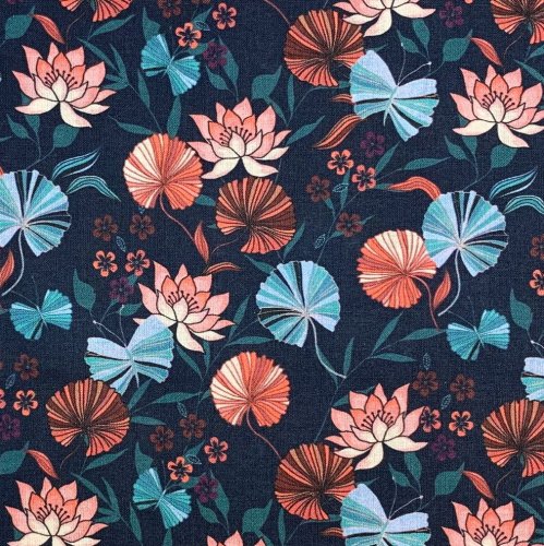 Baumwollwebware - Fan Flowers - navy