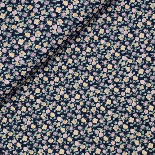 Feincord - Soft Flowers - blue navy