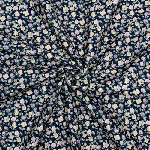 Feincord - Soft Flowers - blue navy