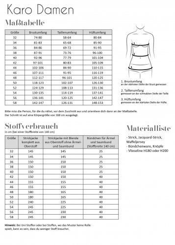 Papierschnittmuster - Karo - Damen - Fadenkäfer