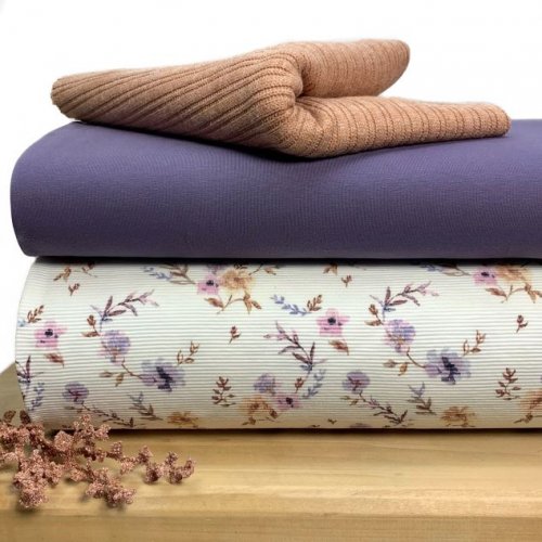 Strickjersey - Ottoman - Flowers - lilac