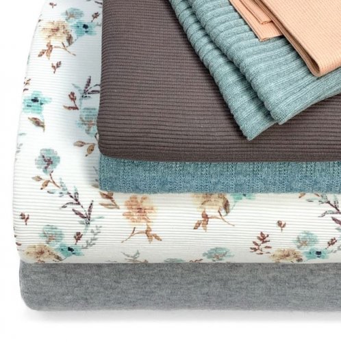 Strickjersey - Ottoman - Flowers - dusty green