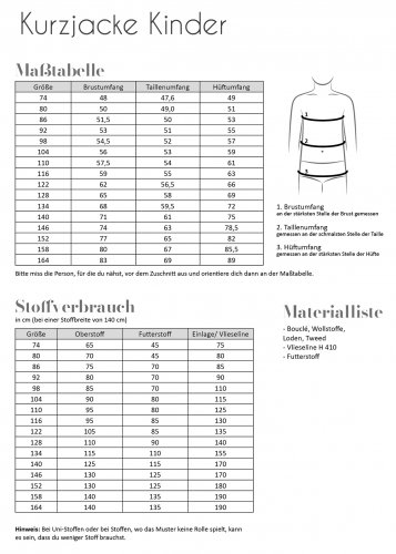 Papierschnittmuster - Kurzjacke - Kinder - Fadenkäfer