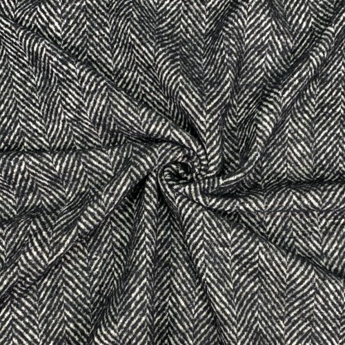 Mantelstoff - Fischgrat Tweed - schwarz