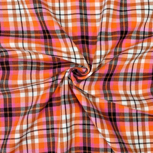 Musselin - Diego Check - orange/fuchsia