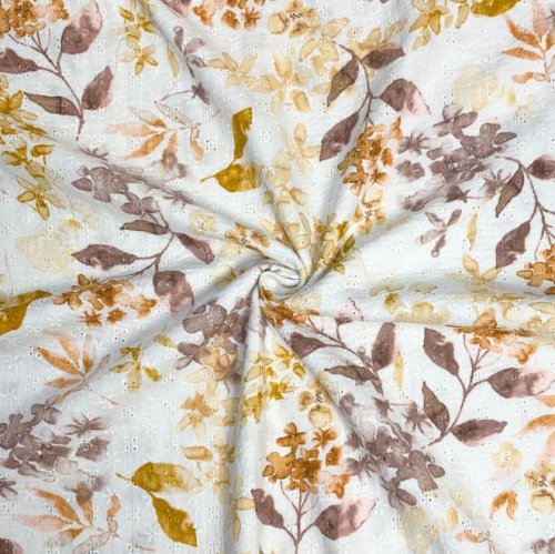 Musselin - Embroidery Flowers - camel beige