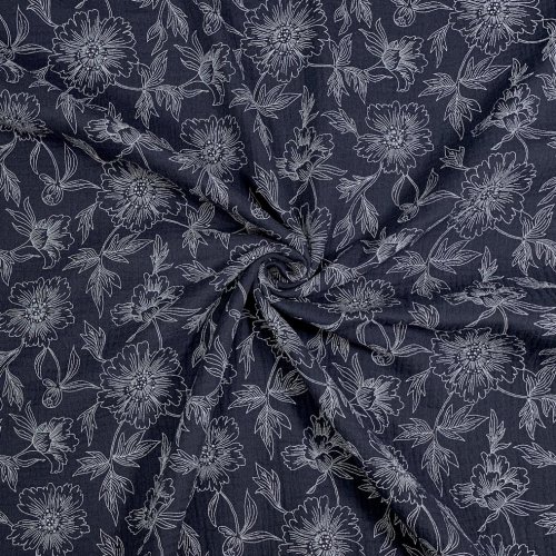 Musselin - Flower Delia - navy