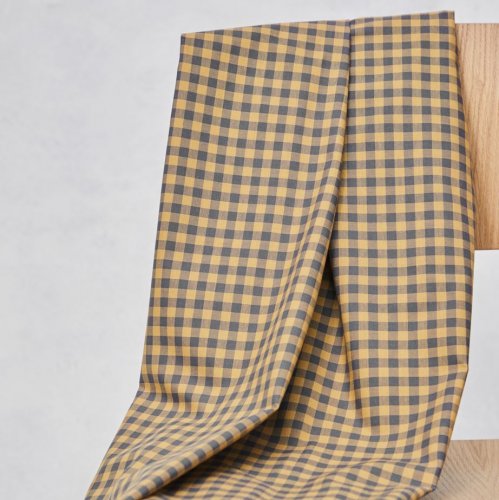 Bio Baumwoll Oxford - Gingham - calm grey/dry mustard - Mind the Maker