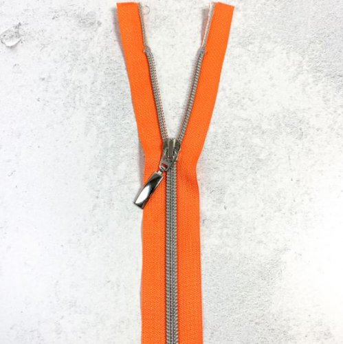 Reißverschluss - teilbar - 70 cm - orange/silbergrau metallisiert