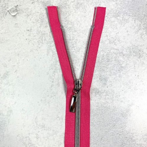 Reißverschluss - teilbar - 80 cm - pink/silbergrau metallisiert