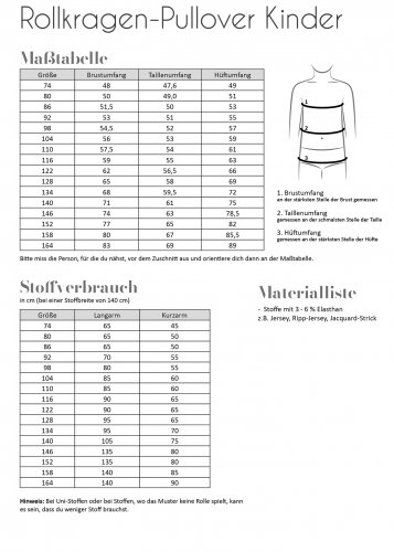 Papierschnittmuster - Rollkragen Pullover - Kinder - Fadenkäfer