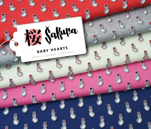 Bio Jersey - Baby Hearts - Col. 03 - meringa - Sakura - Hamburger Liebe - Albstoffe