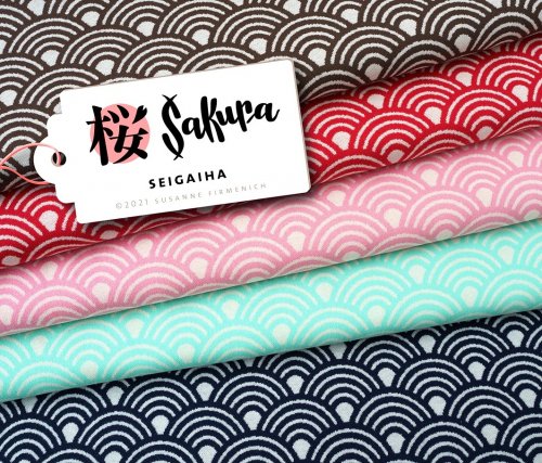 Bio Jacquard - Seigaiha - Col.04 - meringa/verdino - Sakura - Hamburger Liebe