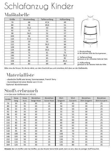 Papierschnittmuster - Schlafanzug - Kinder - Fadenkäfer