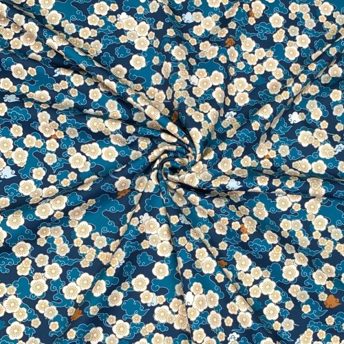 Sportjersey - bi-elastisch - Blossom Flower- blue petrol