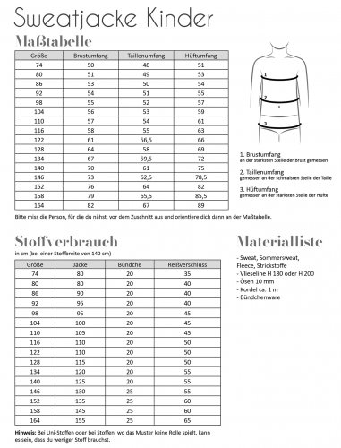 Papierschnittmuster - Sweatjacke  - Kinder - Fadenkäfer