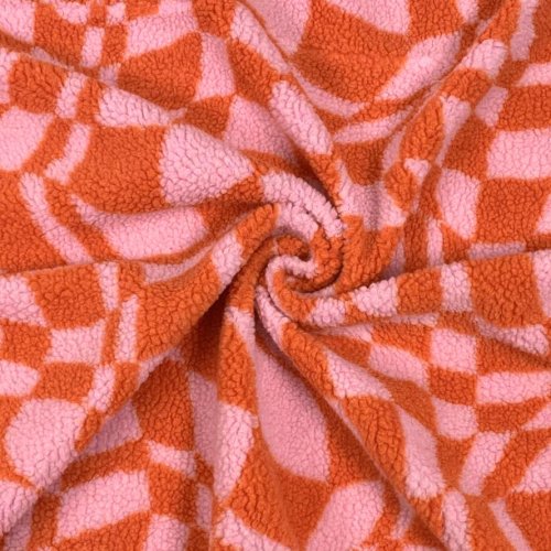 Teddyplüsch - Mantelstoff - Graphic - orange/rosa