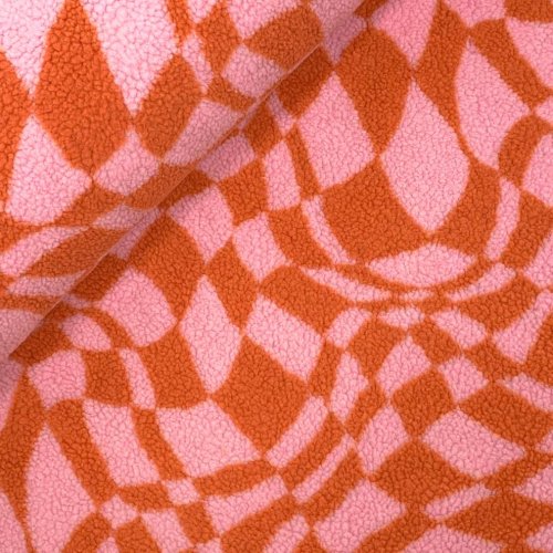 Teddyplüsch - Mantelstoff - Graphic - orange/rosa