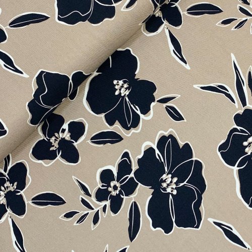 Viskose Twill - Flower Yara - beige/blue navy