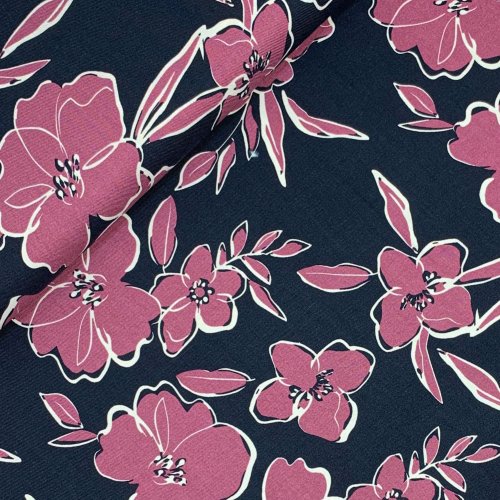 Viskose Twill - Flower Yara - blue navy/violett