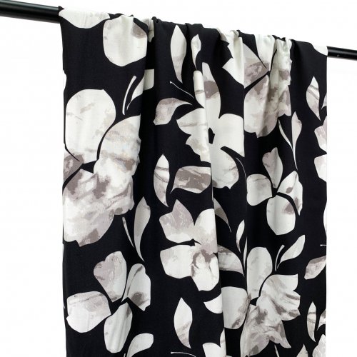 Viskose Twill - Flower Cynthia - grau/schwarz