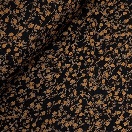 Viskosejersey - Blumenranke - schwarz ocker