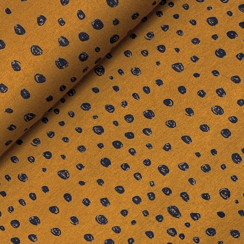 Viskosejersey - Dots - ocker/navy