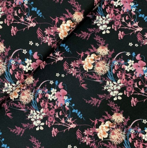 Viskosejersey - Japanese Flowers - black