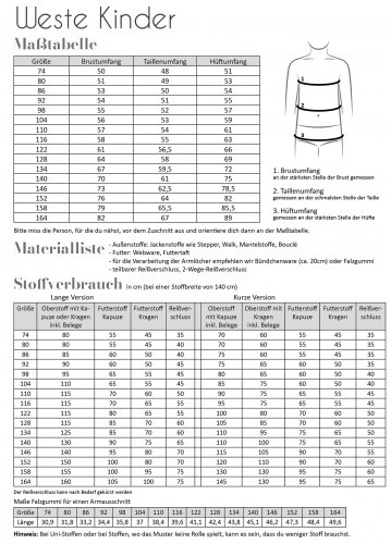 Papierschnittmuster - Weste - Kinder - Fadenkäfer