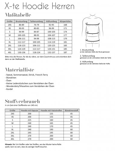 Papierschnittmuster - X-te Hoodie - Herren - Fadenkäfer