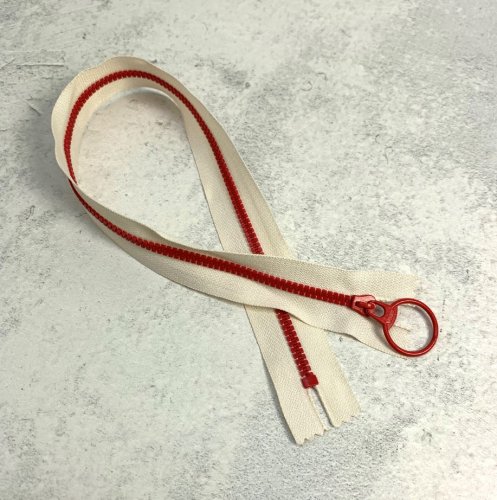 Reißverschluss - nicht teilbar - 40 cm - bicolour - offwhite/rot