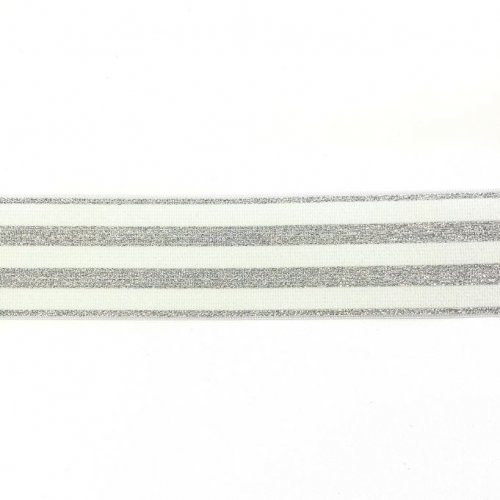 Gummiband - Streifen - Lurex silber - off weiß - 4cm