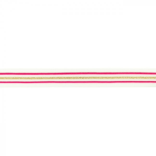 Glam Stripes - unelastisch - 2,5 cm - natur/pink/gold Glitzer