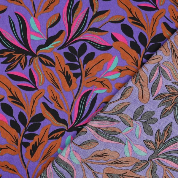 Baumwoll Satin - Lush Leaves - purple - Nerida Hansen