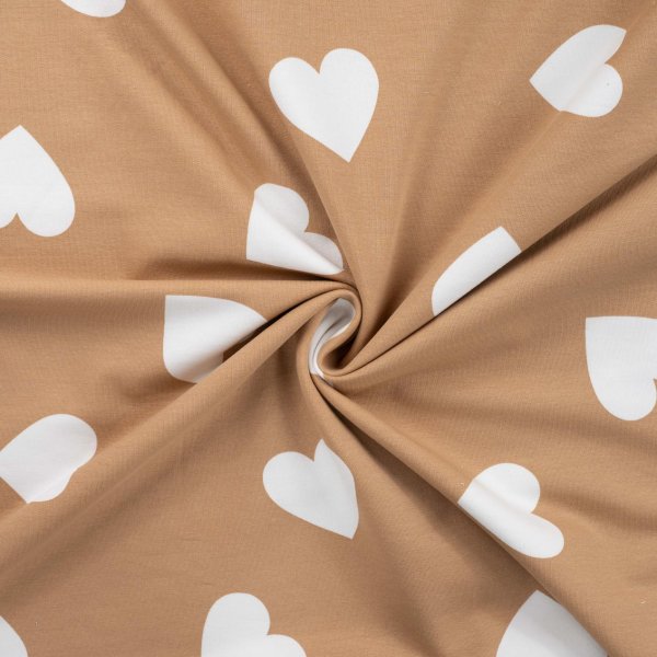 French Terry - Stuffed Hearts - camel/white