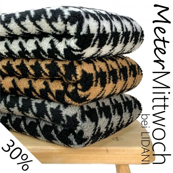 Mantelstoff - Curly Lamb - Houndstooth - ecru